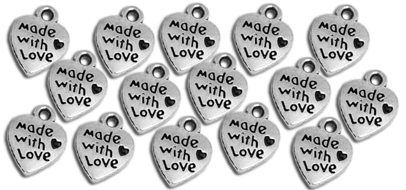 Charm, 15 identical hearts inscribed with -made with love-